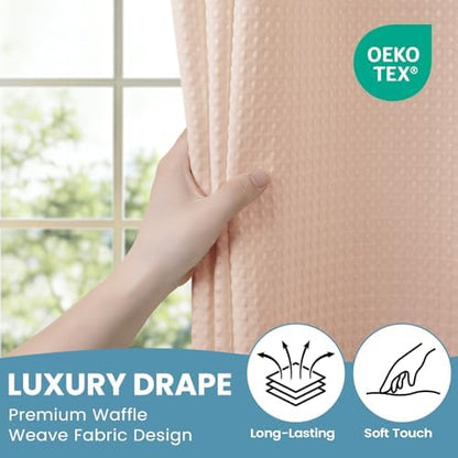 No Hook Waffle Shower Curtain with Snap in Liner Set, 71x74, Blush Pink