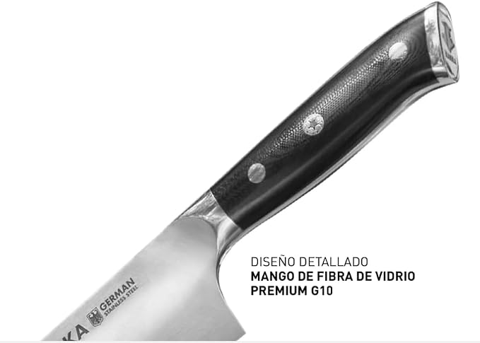 KANKA Professional 8 inch Chef Knife – High Grade 1.4116 Stainless Steel, Ultra-Premium G-10 Fiberglass Handle, Premium Wood Sheath Included – Essential Kitchen Knife for Chefs