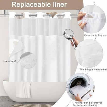 No Hook Shower Curtain and Liner Set, Brown Boho Floral 71x74