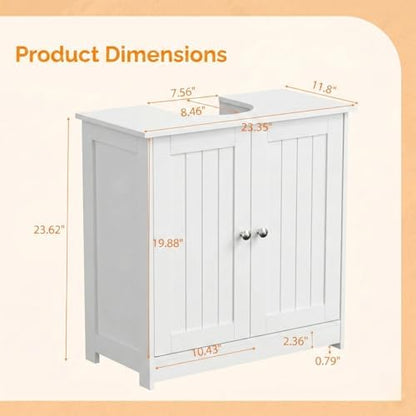 Bonnlo Pedestal Sink Storage Cabinet with 2 Doors Traditional Under Sink Cabinet Bathroom Space Saver Organizer with Adjustable Shelf White 23 5/8" W x 11 7/16" D x 23 5/8" H