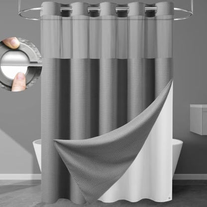 EUTXL Heavyweight No Hook Shower Curtain with Liner, Grey,71x77