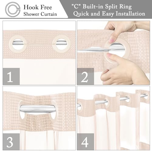 Gibelle No Hook Cloth Blush Pink Shower Curtain with Liner, 72x86