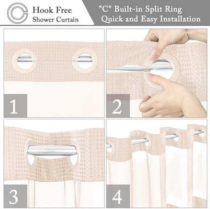 Gibelle No Hook Cloth Blush Pink Shower Curtain with Liner, 72x74