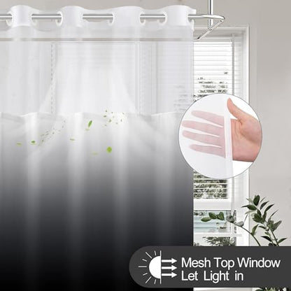Stall No Hook Shower Curtain and Liner for Bathroom, Ombre Black, 54" x 80"
