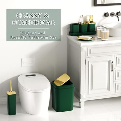 XLHOMO Bathroom Accessories Set - Luxury Green Bathroom Set, 9 Pieces Bathroom Accessory Set, Dark Green Bathroom Accessories with Trash Can, Toilet Brush & Soap Dispenser