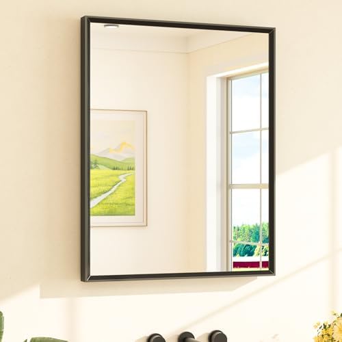 TETOTE Black Bathroom Mirror for Over Sink 24" x 30" Matte Black Rectangle Beveled Framed Bathroom Vanity Mirror, Tempered Glass, Shatterproof, Stronger Frame, Modern Farmhouse Bedroom, Entryway