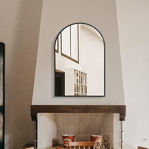 Arched Bathroom Mirror for Wall, 36" x 24" Metal Frame Vanity Mirror, Black