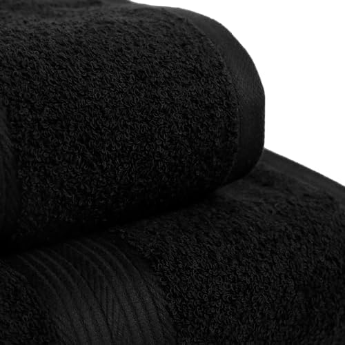 Amazon Basics 6-Piece Highly Absorbent Fade-Resistant Towel Set, 100% Cotton Towels for Bathroom, Soft, 2 Bath Towels, 2 Hand Towels, 2 Washcloths, Black