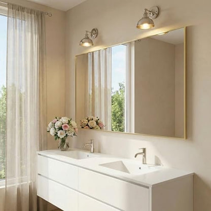 60"x30" Satin Gold Wide Bathroom Wall Mirror for Double Vanity