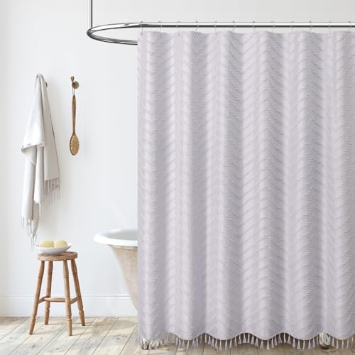 Dynamene Extra Long Boho Shower Curtain Tufted Chevron 72"x84" Laverder