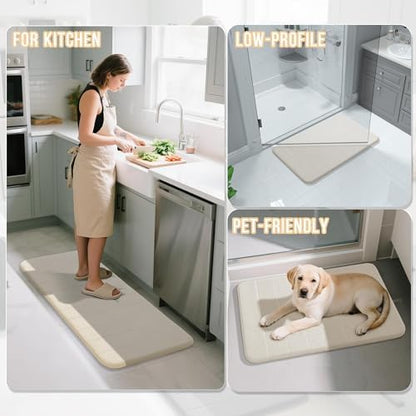 Yimobra Large Memory Foam Bathroom Mat Set, 44 x 24&24 x 17 in, Cream White