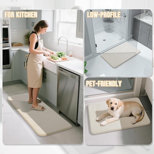 Yimobra Memory Foam Bathroom Mat Set, 31.5 x 20 & 24 x 20 in, Cream White