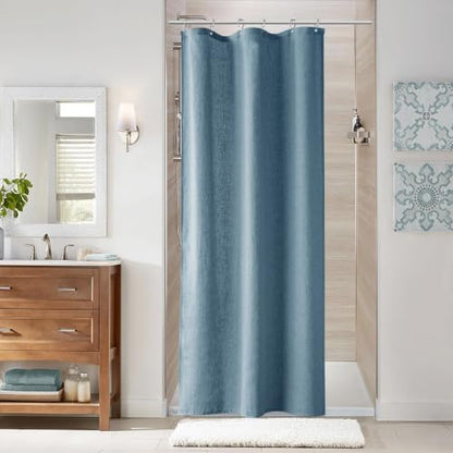 Naturoom Linen Shower Curtain 36x72 Inch for Bathroom Blue 1 Panel