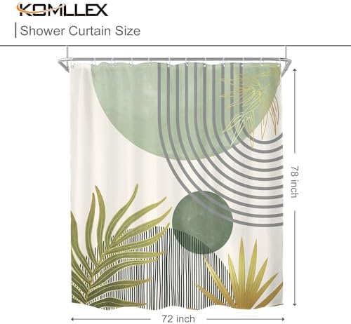 Mid Century Mint Green Boho Abstract Modern Bathroom Shower Curtain Set