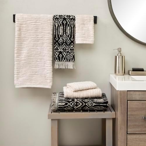 SKL Home CloudSoft/Nador Bath Towel Set-6pc, 100% Cotton, Oatmeal/Black