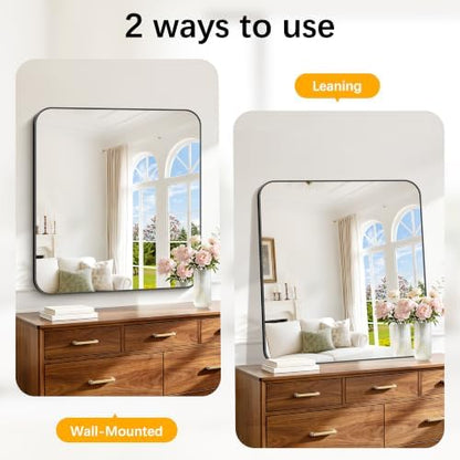 FORBATH Bathroom Mirror 36x40 Inch, Large Rectangular Wall Mirror with Black Aluminum Frame, Rounded Corners, Horizontal or Vertical Mount for Bathroom, Bedroom, Entryway