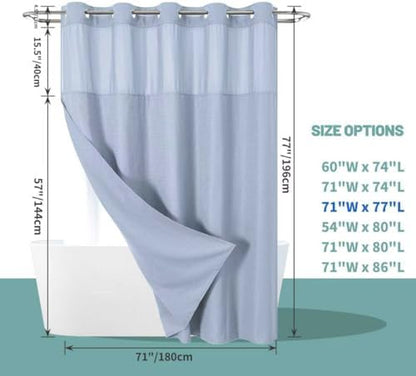 No Hook Waffle Shower Curtain with Snap-in Liner, 71x77 Inch, Frost Blue
