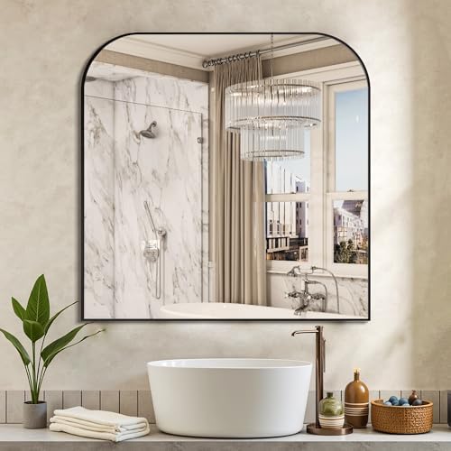Delma 30"x30" Black Metal Framed Bathroom Mirror for Over Sink