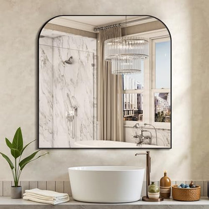Delma 30"x30" Black Metal Framed Bathroom Mirror for Over Sink