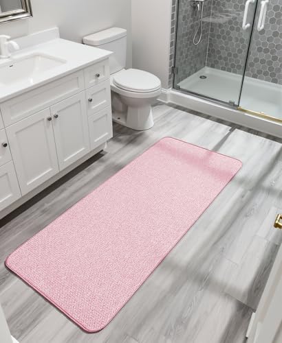 Bosap Bath Mat,Ultra Thin Bathroom Runner Rugs,Large Bath Mats for Bathroom,Quick Dry,Non-Slip,Machine Washable,Low Pile,Bath Rug,Shower Outside,Sink,Home Decor Accessories.Pink,2'x6'(24x72inch)