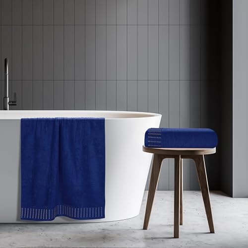 BELIZZI HOME Cotton 2 Pack Oversized Bath Towel Set 28x55 inches, Large Bath Towels, Ultra Absorbant Compact Quickdry & Lightweight Towel, Ideal for Gym Travel Camp Pool - Navy Blue