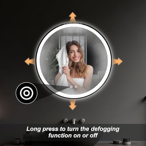 DUMOS 24 Inch Round LED Bathroom Mirror with Lights, Circle Vanity Mirror