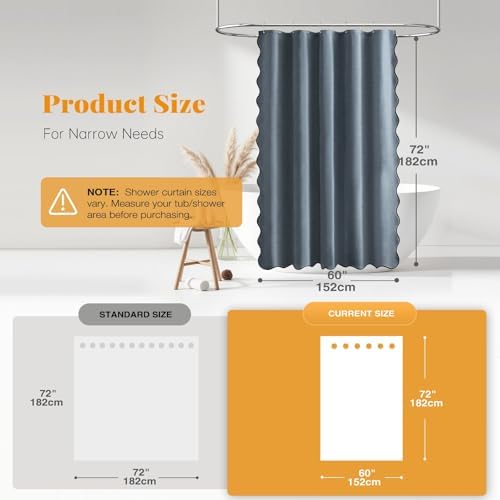 BTTN 60x72 Boho Scalloped Linen Textured Cloth Shower Curtain, Blue Grey