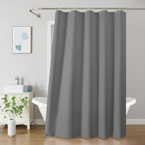 2-in-1 Waterproof Fabric Shower Curtain - No Separate Liner Needed, Hotel-Style Waffle Weave, Effortless Cleaning & Washable Bathroom Shower Curtain Set,60Wx72H,Grey