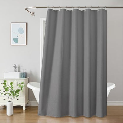 2-in-1 Waterproof Fabric Shower Curtain - No Separate Liner Needed, Hotel-Style Waffle Weave, Effortless Cleaning & Washable Bathroom Shower Curtain Set,60Wx72H,Grey