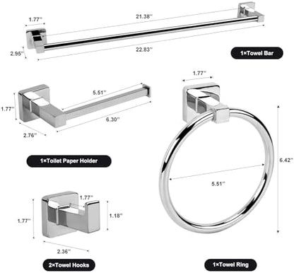 5 Piece Bathroom Hardware Accessories Set Polished Chrome,24 Inch Towel Bar Set,Towel Rack Set,Bathroom Towel Holder Set