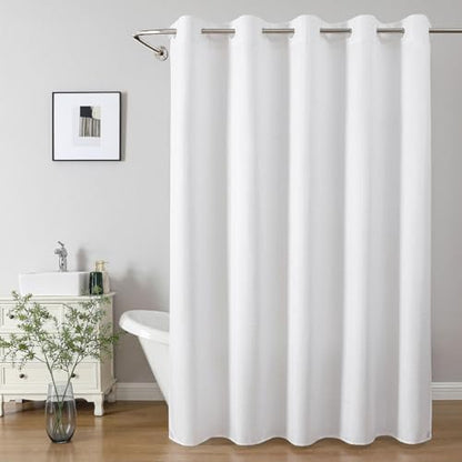 eachope No Hook Waffle Shower Curtain, No Liner Needed, 71x74 Inch, White