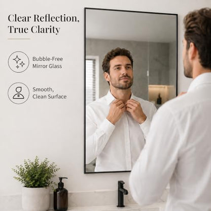 24x36 Matte Black Framed Rectangle Bathroom Vanity Wall Mirror
