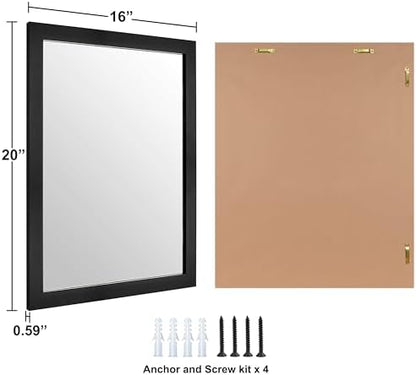 Rectangular Wall Mirror 20x16 Inch Bathroom Mirror for Over Sink, Black