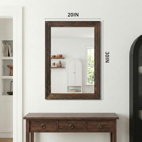 Farmhouse Rustic Wood Framed Bathroom Vanity Mirror for Wall, 20x30, Brown