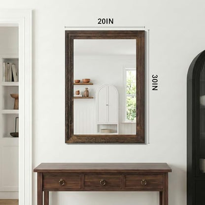 Farmhouse Rustic Wood Framed Bathroom Vanity Mirror for Wall, 20x30, Brown