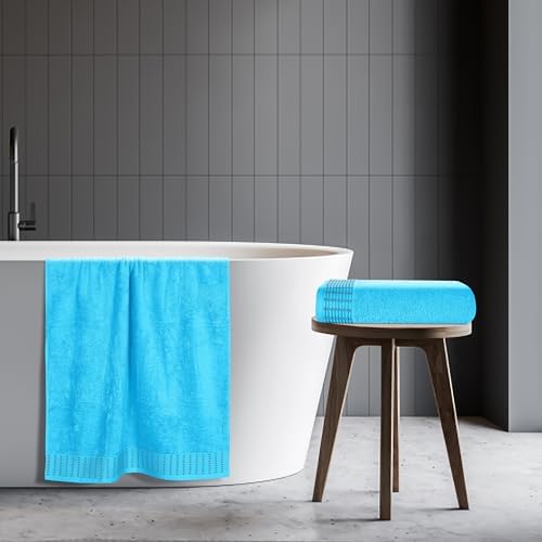 BELIZZI HOME Cotton 2 Pack Oversized Bath Towel Set 28x55 inches, Large Bath Towels, Ultra Absorbant Compact Quickdry & Lightweight Towel, Ideal for Gym Travel Camp Pool - Turquoise Blue