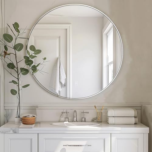 Sunniry Small Round Mirror, 16 inch Nickel Circle Mirror with Metal Frame