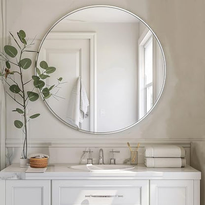 Sunniry Small Round Mirror, 16 inch Nickel Circle Mirror with Metal Frame