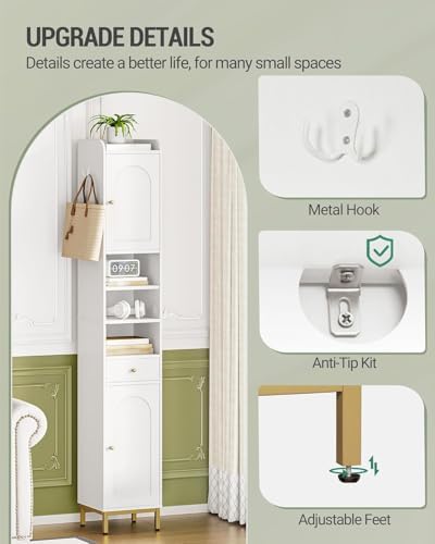 Hzuaneri Tall Bathroom Cabinet with Adjustable Shelves, Storage Cabinet