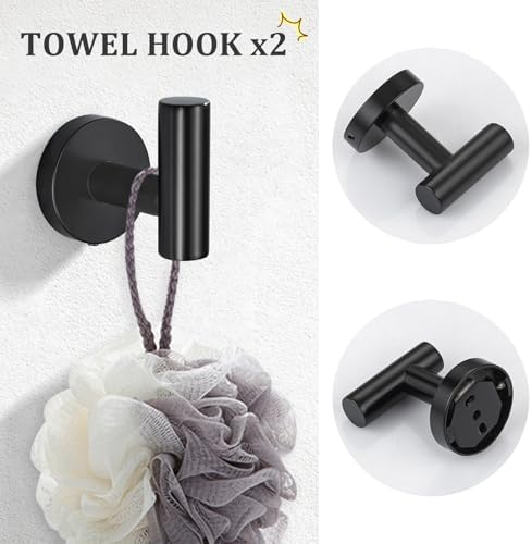 TURS Matte Black 8 Pieces Bathroom Hardware Set, SUS304 Stainless Steel 24 Inch and 20 Inch Bath Towel Bar Set, Round Bathroom Accessories Kit Wall Mounted Towel Holder