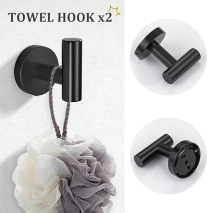 TURS Matte Black 8 Pieces Bathroom Hardware Set, SUS304 Stainless Steel 24 Inch and 20 Inch Bath Towel Bar Set, Round Bathroom Accessories Kit Wall Mounted Towel Holder