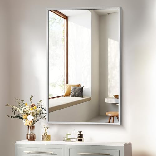 COFENY Silver Bathroom Mirror for Wall, 30x48 Inch Rectangle Mirrors with Metal Frame, Modern Vanity Wall Mirror Decor for Bathroom Living Room, Entryway Hangs Horizontal or Vertical