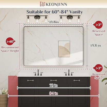 Keonjinn 60 x 40 Inch Black Bathroom Mirrors for Over Sink, Tempered Glass