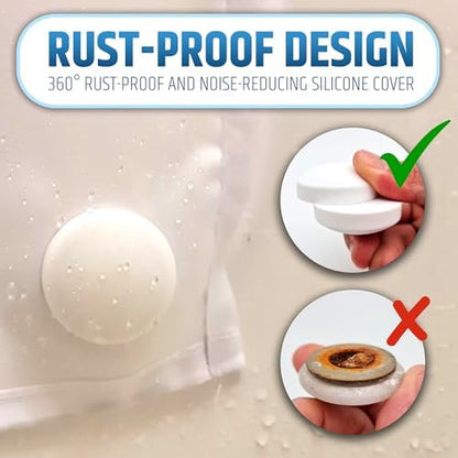 Powerful Anti-Billowing Magnetic Shower Curtain Weights for Splash-Free Bath Experience - 360° Silicone Wrapped - Will Never Rust - Heavy Magnets Prevent Curtain Liners from Blowing | 8 Pairs | White