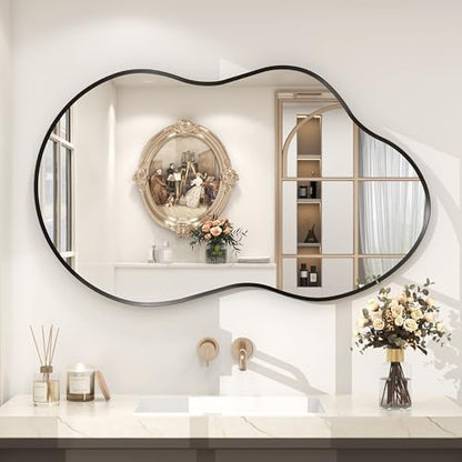 40x24 Black Irregular Wall Mirror, Matte Asymmetrical Mirror