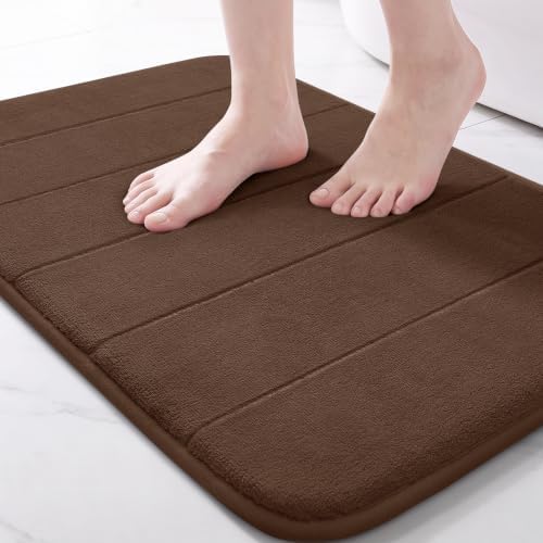 Yimobra Brown Bath Mat, Super Soft Absorbent Memory Foam Bathroom Rug Non Slip, Quick Dry, Machine Washable Floor Carpet for Tub Shower, Home Decor Accessories, 24x17