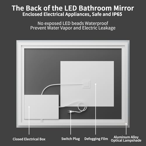 Koonmi 36x30 LED Bathroom Mirror, Shatterproof Mirror with Light