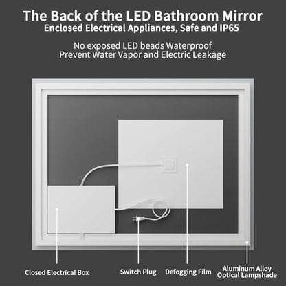 Koonmi 36x30 LED Bathroom Mirror, Shatterproof Mirror with Light