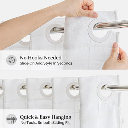 RiverDream Farmhouse No Hooks Shower Curtain with Snap-in Liner,White,71x74