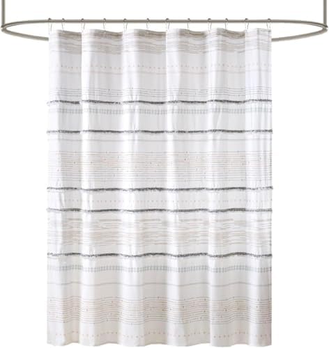 INK+IVY NEA Shower Curtain for Bathroom, Cotton, 72 x 72, Off White/Gray